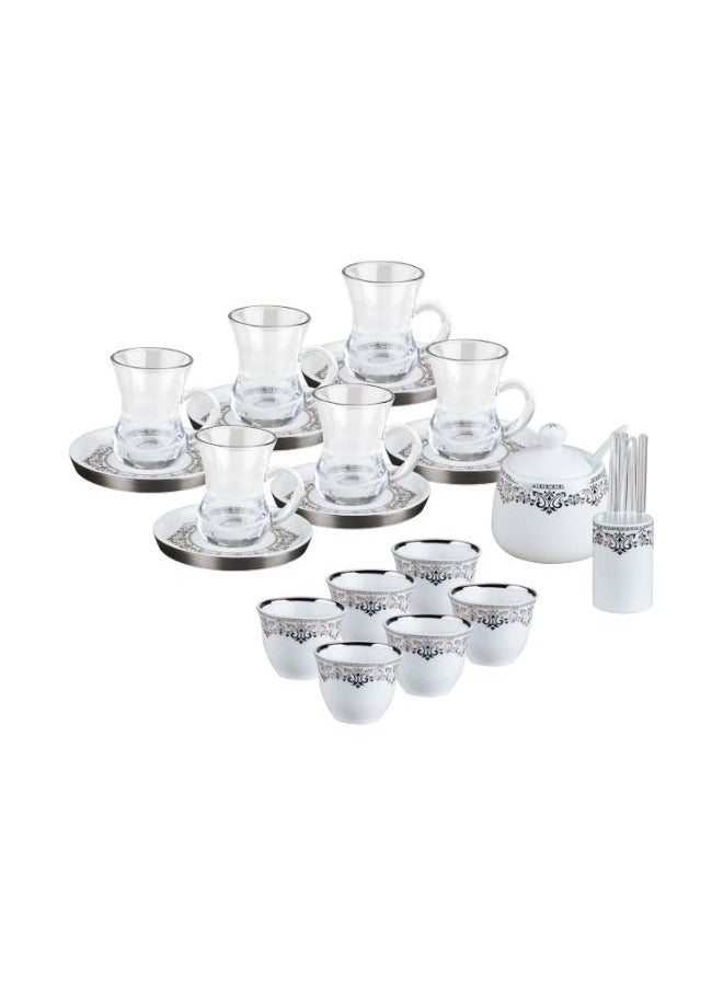 Dallaty 28 Piece Porcelain Tea&Coffee Set White Silver  - Image 2