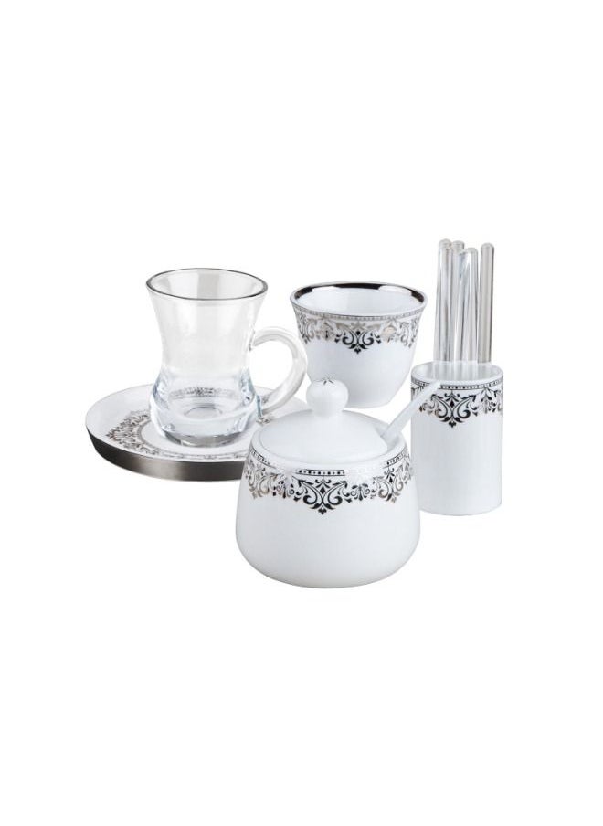 Dallaty 28 Piece Porcelain Tea&Coffee Set White Silver  - Image 1