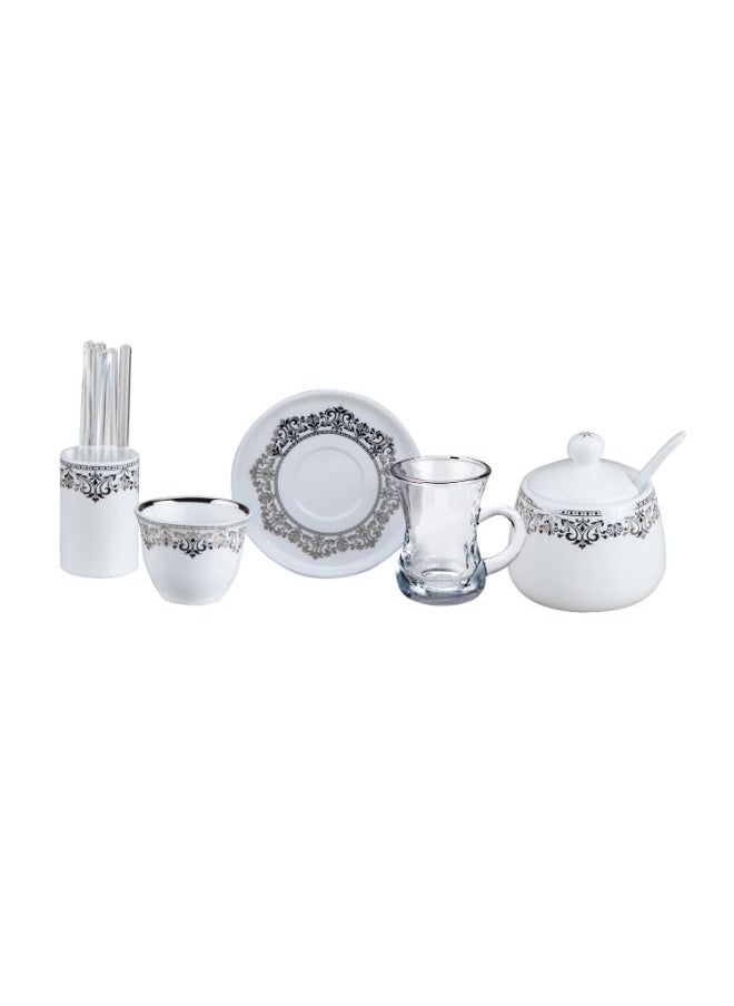 Dallaty 28 Piece Porcelain Tea&Coffee Set White Silver  - Image 3