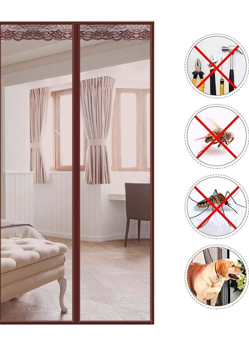 Generic - Magnetic Screen Door, Polyester Fly Screens Doors, Mosquito brown Door Net, Anti Mosquito Fly Mesh Curtain, Door Fly Screen Mesh, Magnetic Fly Mesh Nets for Doors - Image 1