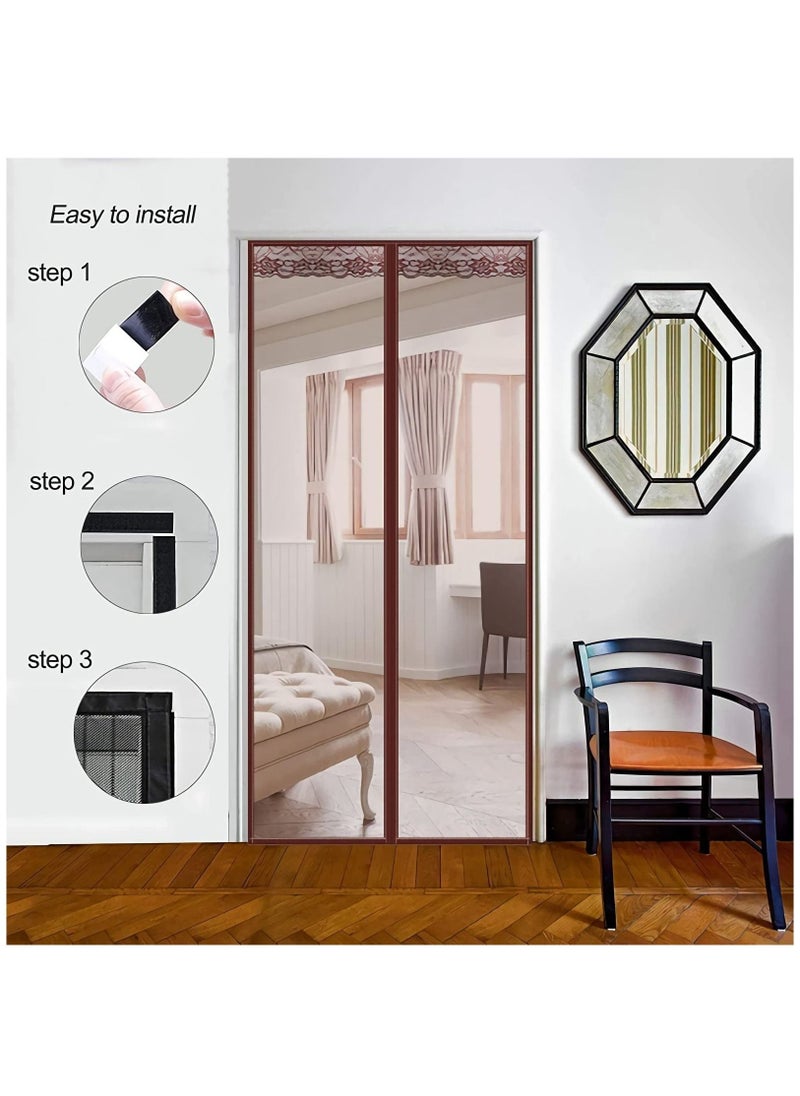 Generic - Magnetic Screen Door, Polyester Fly Screens Doors, Mosquito brown Door Net, Anti Mosquito Fly Mesh Curtain, Door Fly Screen Mesh, Magnetic Fly Mesh Nets for Doors - Image 1