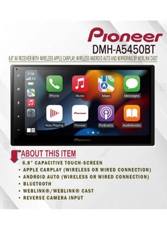 بايونير جهاز استقبال AV مقاس 6.8 بوصات من Pioneer DMH-A5450BT مع Apple CarPlay اللاسلكي وAndroid Auto اللاسلكي والنسخ المتطابق من Weblink Cast  - Image 4
