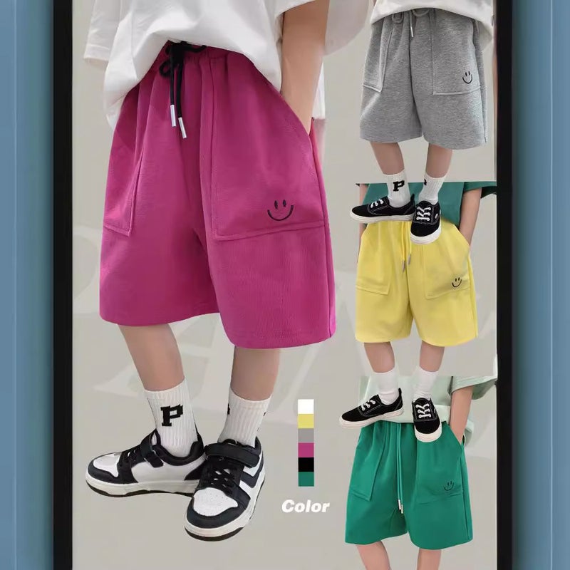 Boys' And Girls' Pants Spring And Children'S Smiley Face Printed All-Match Casual Shorts Handsome Cropped Pants Summer Wear - Image 2