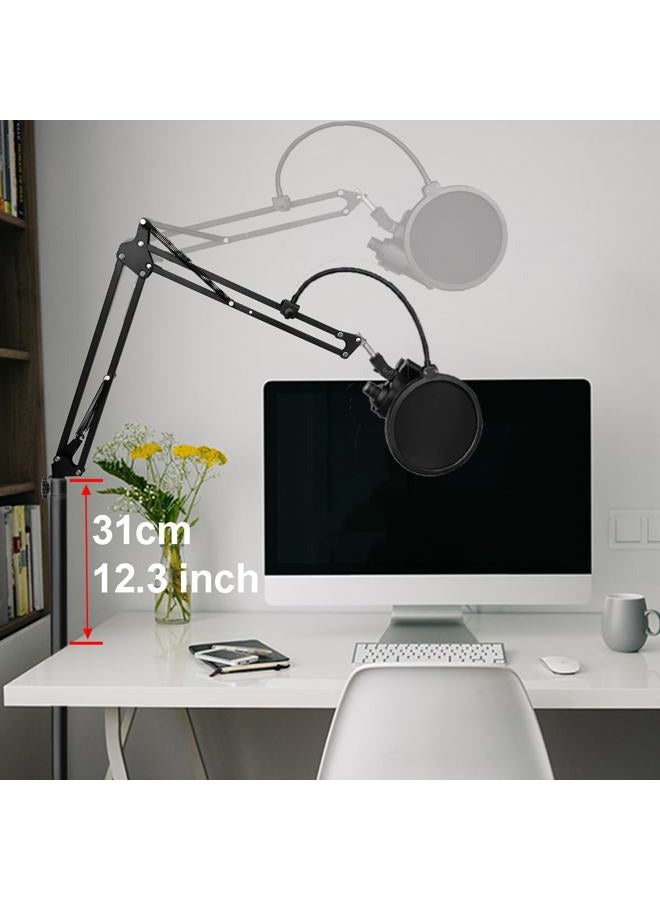 Oimlfus Microphone Stand for Blue Yeti, Nano, HyperX QuadCast, Elgato Wave, Shure SM7B MV7, Fifine AM8 K688 and More Mic with 3/8", 5/8", 1/4" Screw, Pop Filter, Microphone Clip - Image 2