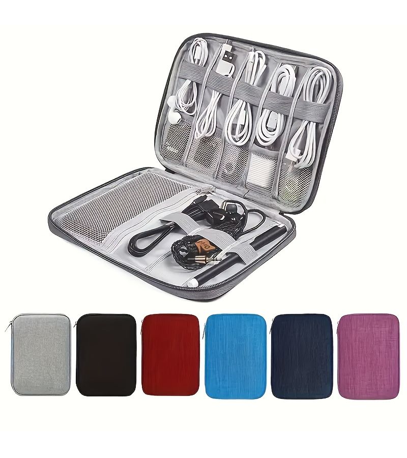 Travel Digital Cord Storage Case Navy Blue 8 Slots Mesh Pockets - Image 3