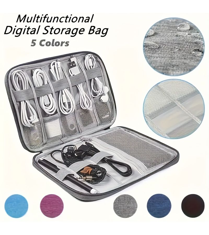 Travel Digital Cord Storage Case Navy Blue 8 Slots Mesh Pockets - Image 5