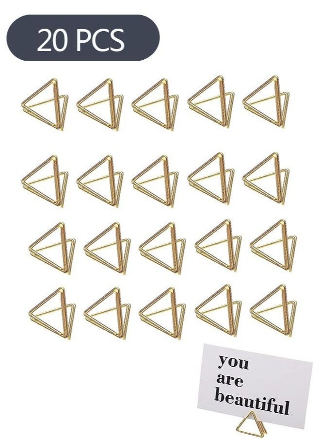 Generic 20-Piece Triangle Shape Name Card Holder, Mini Wedding Table Card Holders, Setting Holder Picture Clips Stand for Centerpiece Anniversary Party (Gold)  - Image 1