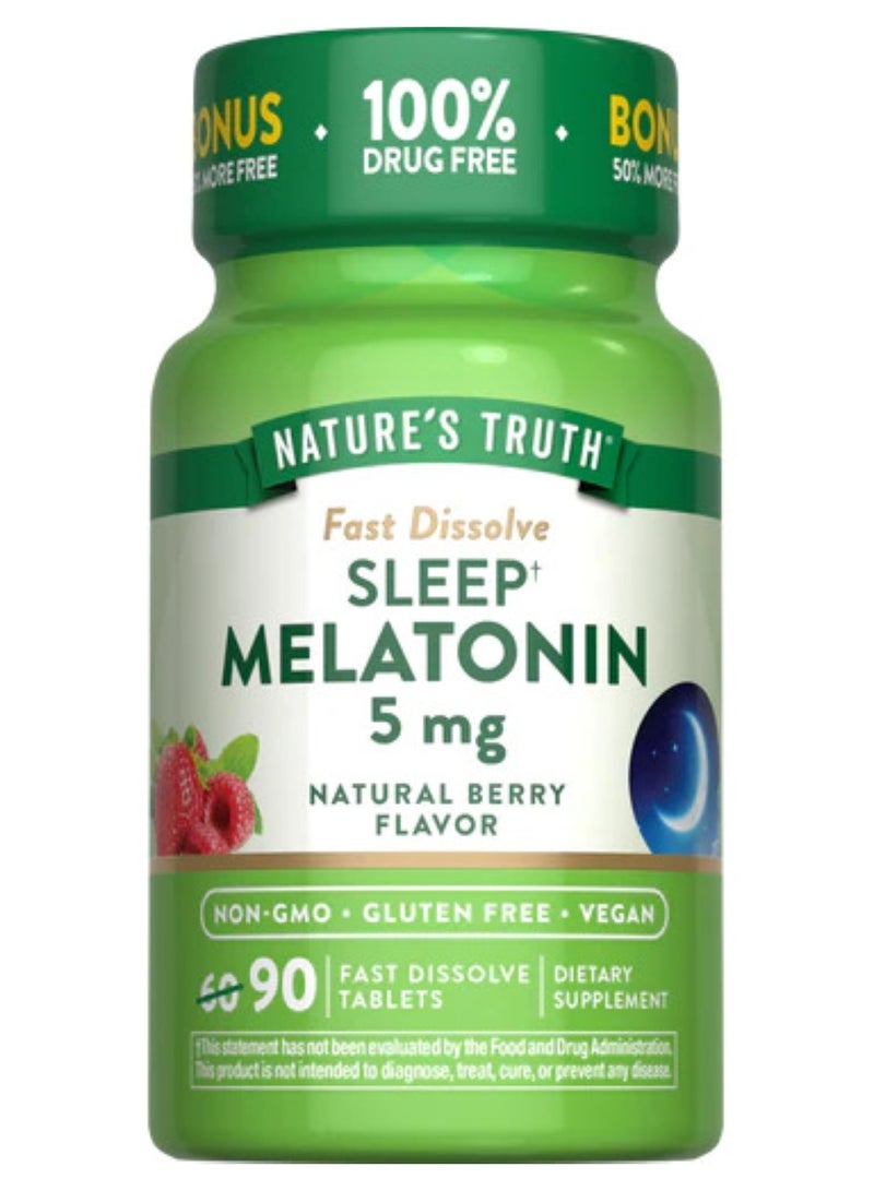 Nature's Truth Melatonin 5 mg Natural Berry Flavor Vegetarian, Non-GMO, Gluten Free 90 Fast Dissolve Tablets - Image 1