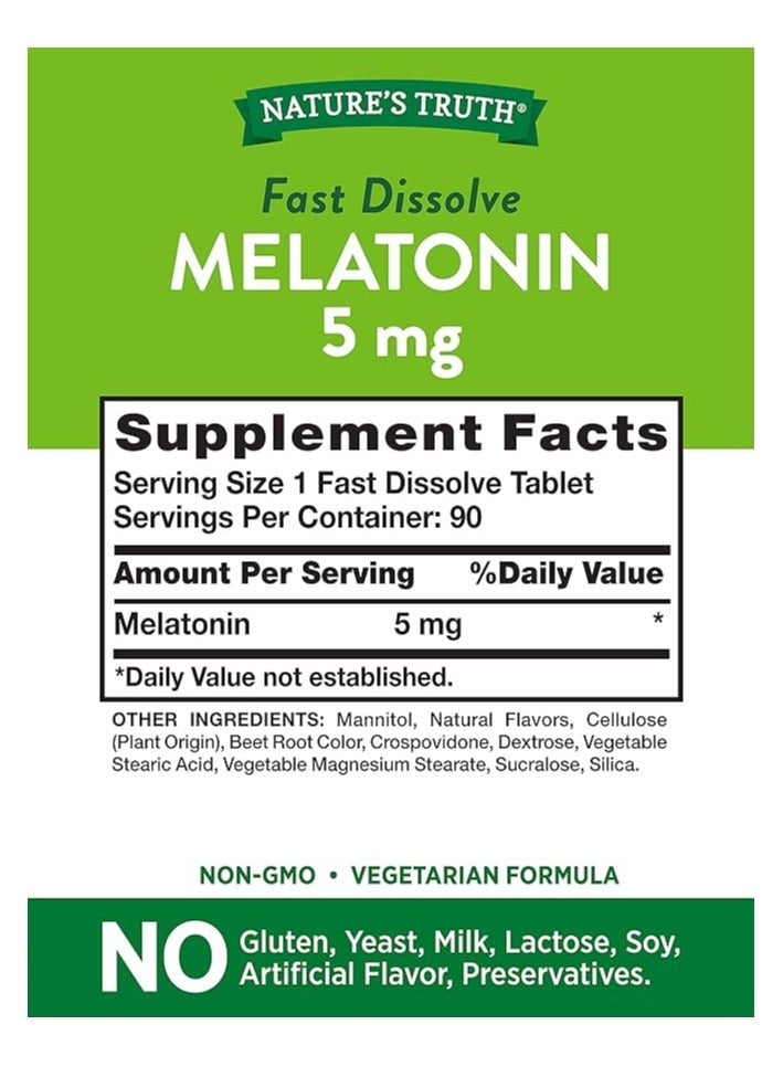 Nature's Truth Melatonin 5 mg Natural Berry Flavor Vegetarian, Non-GMO, Gluten Free 90 Fast Dissolve Tablets - Image 3