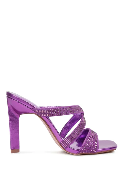 London Rag Rhinestone Embellished Straps Sandals in Purple