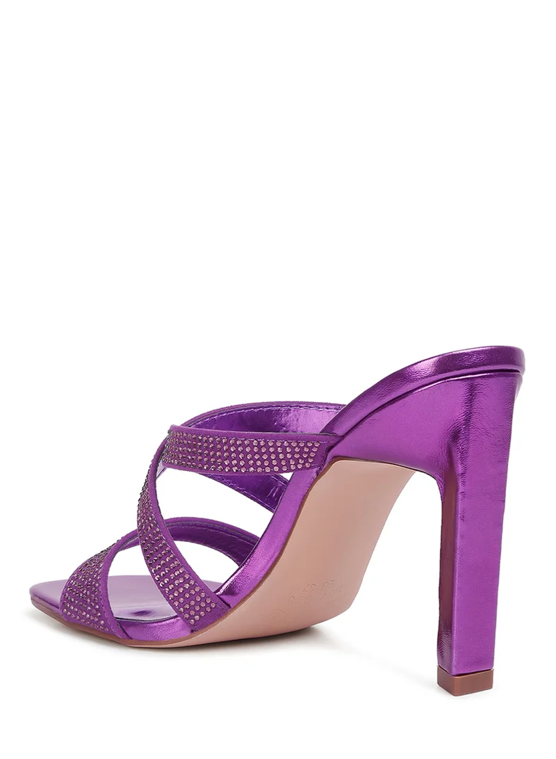 London Rag Rhinestone Embellished Straps Sandals in Purple