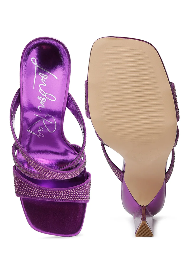 London Rag Rhinestone Embellished Straps Sandals in Purple
