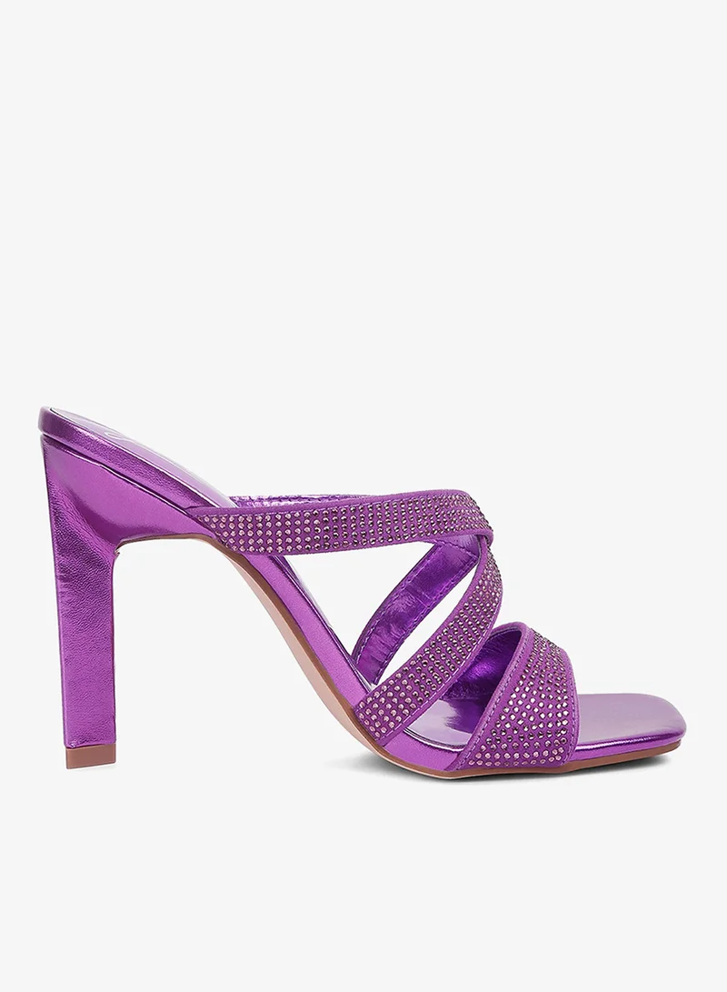 Rhinestone Embellished Straps Sandals in Purple