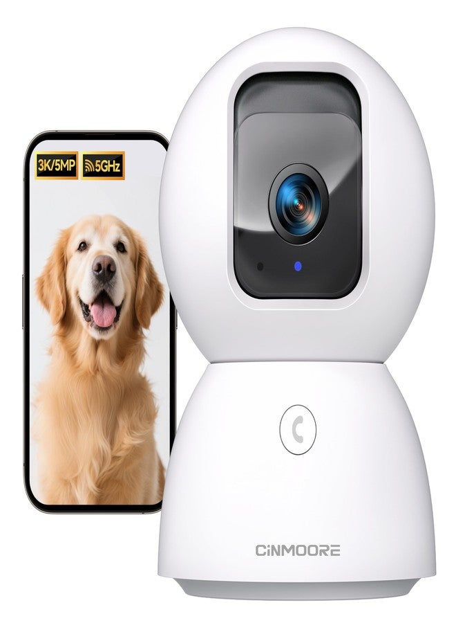 CINMOORE 5G Security Camera Indoor, 3K Pet/Dog Camera with Speaker/Phone App, PTZ WiFi Baby Monitor Cameras for Home Security, 0-Glow Night Vision 2-Way Talk, AI Tracking Facial Recognition Time Lapse - Image 1