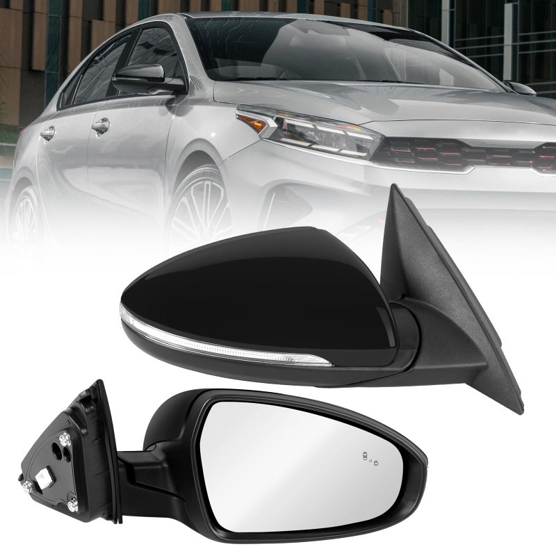 Side Mirror Compatible with KIA Forte 2019 2020 2021 2022 2023 2024 WBlind Spot IndicatorHeatedManual FoldingPower Glass Door Mirror Replace 87620M7090 KI1321225 8pinsRight Passenger