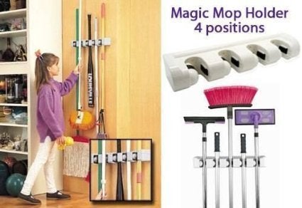 WallMounted Broom Mop Magic Holder with 4 Holders 1 Piece Material Plastic Colour OffWhite - Image 3