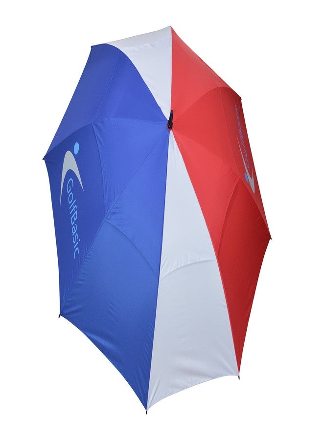 GolfBasic Full EP Coated Automatic Open Double Canopy Golf Umbrella (Red/White/Blue) - Image 1