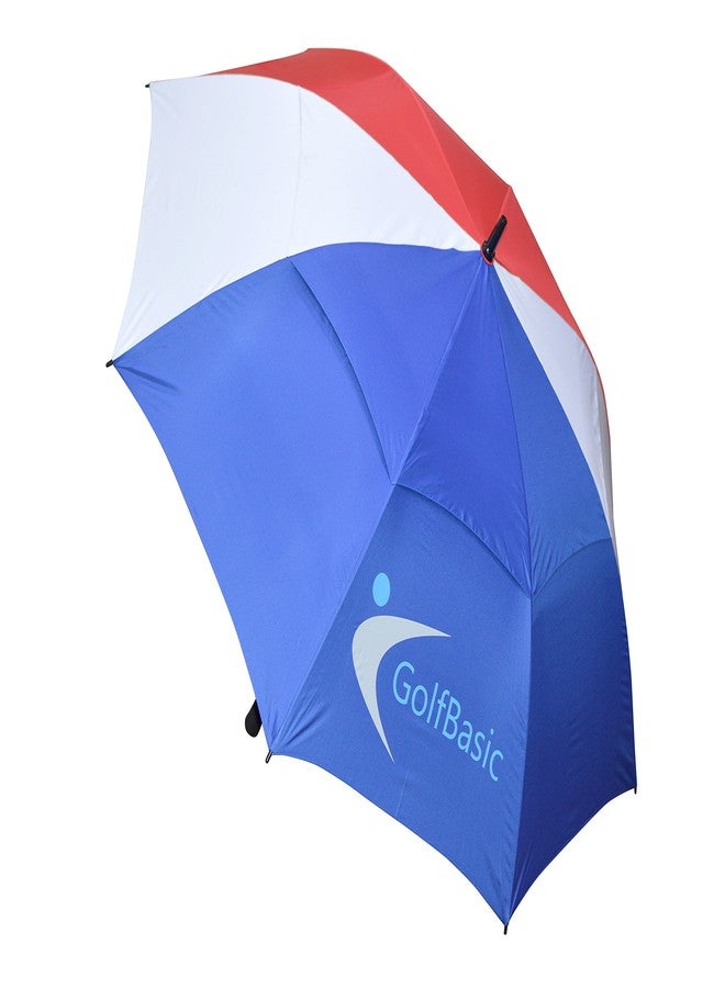 GolfBasic Full EP Coated Automatic Open Double Canopy Golf Umbrella (Red/White/Blue) - Image 2