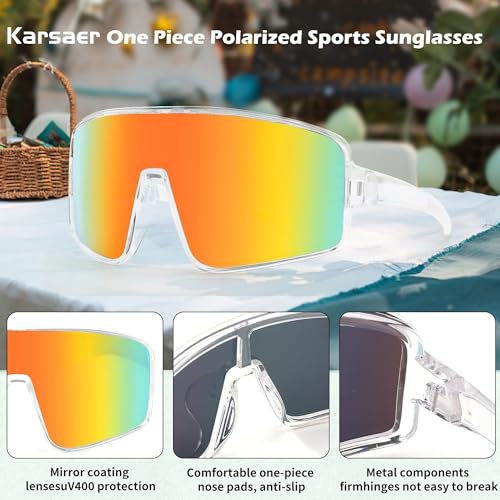 Karsaer Sports Sunglasses, Polarized Oversized Shield for Women Men Youth, Baseball Cycling Running Outdoor Visor E1081 - Image 5