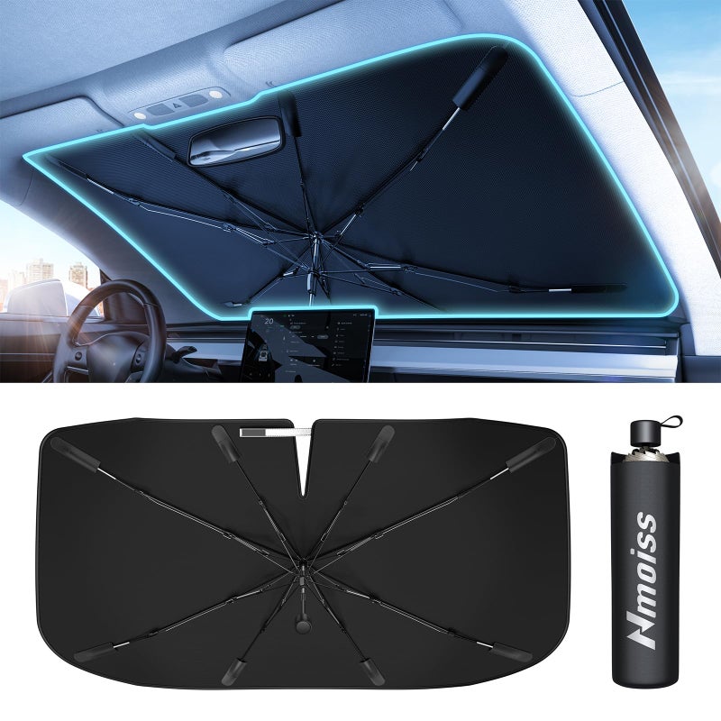 Nmoiss Upgrade Nmoiss Windshield Sun Shade Umbrella for Car Vinyl Coating Protect Car from Sun Rays & Heat Damage Keep Cool and Protect Interior Small (53" L x 29" W) - Image 1