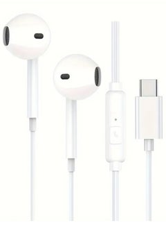 Type-C Earphones with Wired Headset, Microphone, and Volume Control – Heavy Bass Sound Quality for iPhone 16 (White)