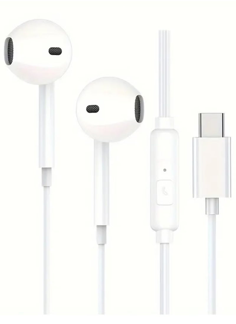 LIXES - Type-C Earphones with Wired Headset, Microphone, and Volume Control – Heavy Bass Sound Quality for iPhone 16 (White) - Image 1
