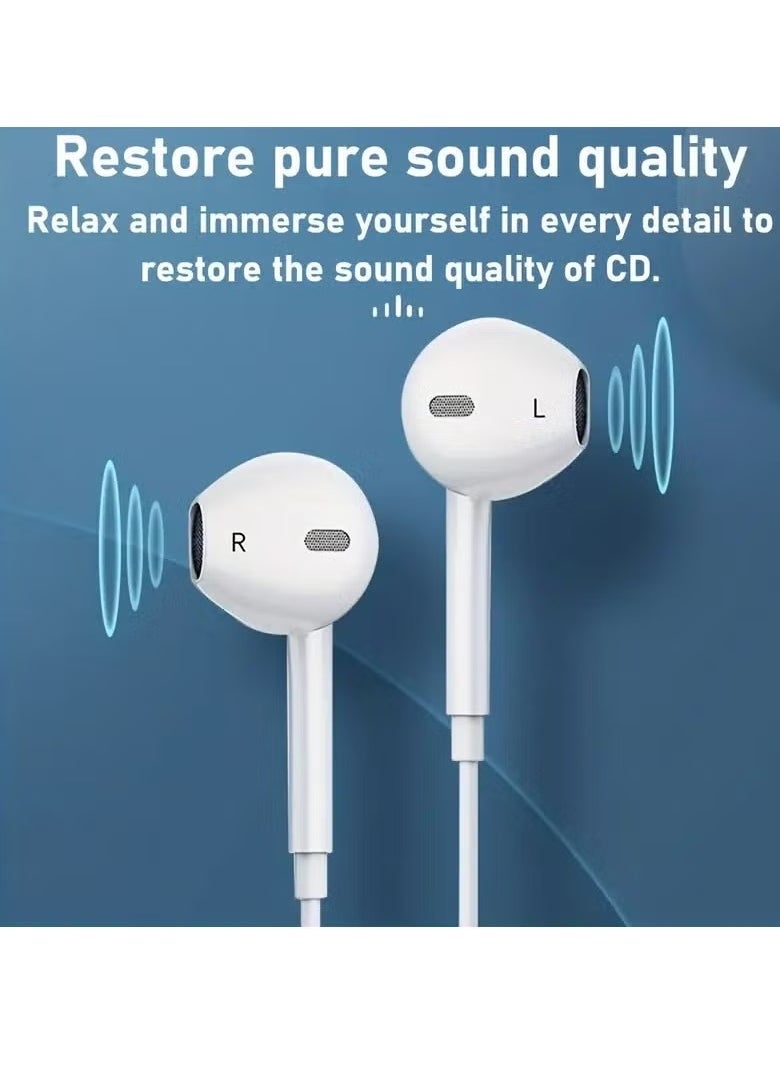 LIXES - Type-C Earphones with Wired Headset, Microphone, and Volume Control – Heavy Bass Sound Quality for iPhone 16 (White) - Image 1