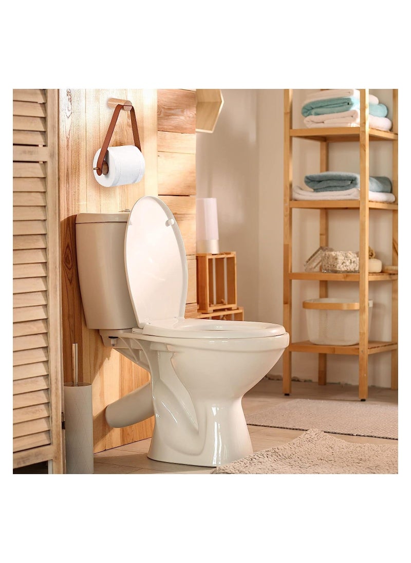 Y&D - Wood & Leather Wall Toilet Paper Holder, Vintage Design Rustic Tissue Rolls Holder with Self Adhesive, Graceful and Natural Bathroom Accessories, 1 Pcs (Brown) - Image 1