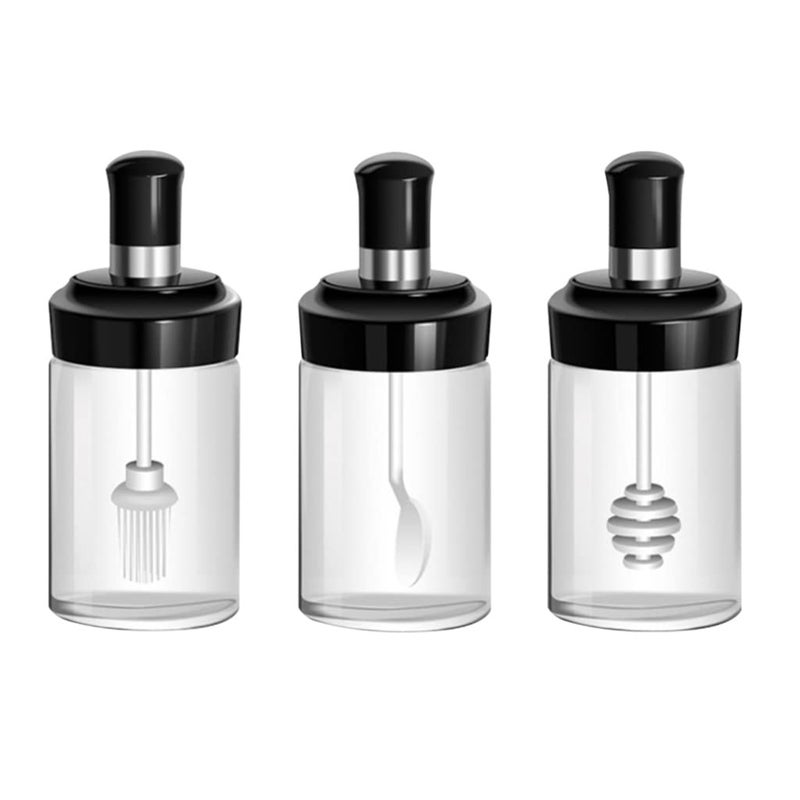 LOCANS Silicate Glass Pickle Ghee Honey Jar Set of 3 Oil Dispenser Honey Dispenser Bottle Kitchen Seasoning Bottle Food Storage Jar Spice Jars Pickle Jar Pack of 3 - Image 2