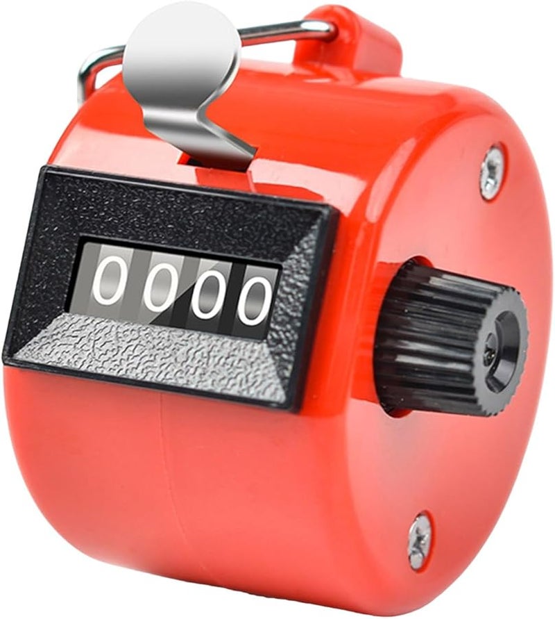 Red Handheld Mechanical Clicker Counter 4 Digit Number Tally for Coaching Knitting - Image 1