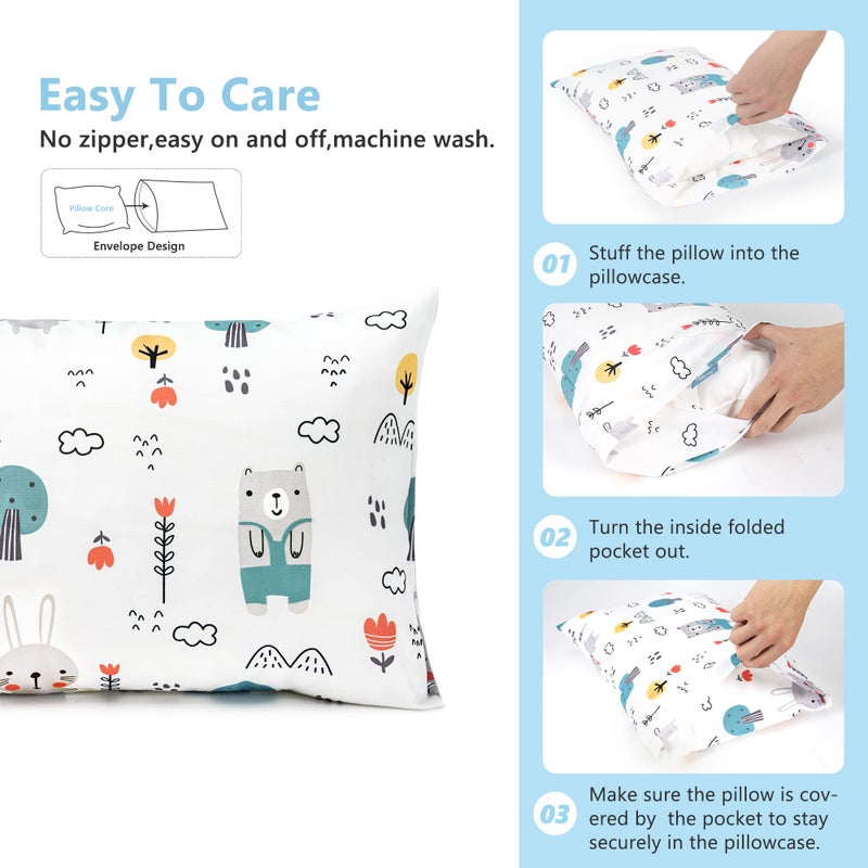 TILLYOU Toddler Pillowcase 2 Pack with Envelope Closure,Silky Soft Microfiber 13" x 18" Kids Travel Pillow Cases,Bib Bear & Colorful Love - Image 5