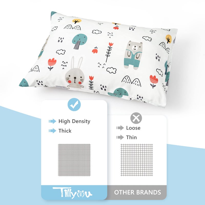 TILLYOU Toddler Pillowcase 2 Pack with Envelope Closure,Silky Soft Microfiber 13" x 18" Kids Travel Pillow Cases,Bib Bear & Colorful Love - Image 4