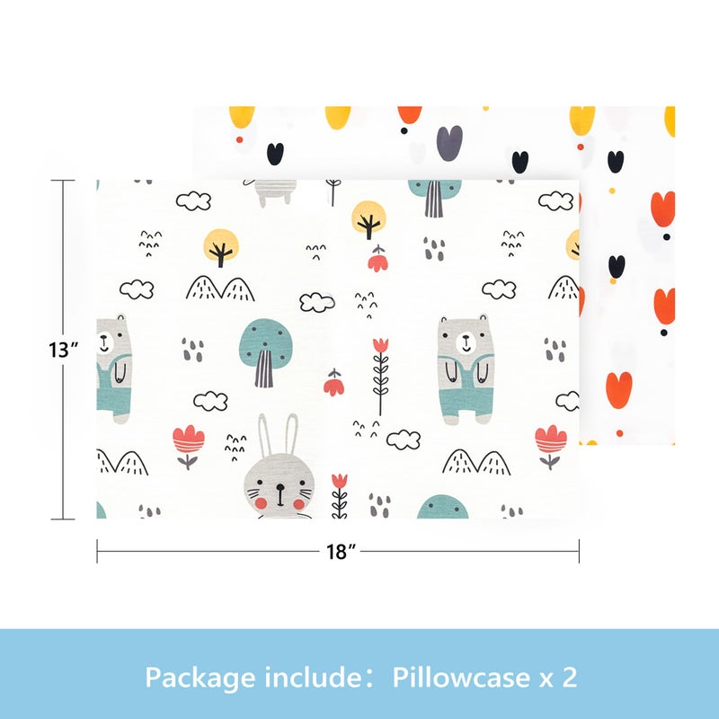 TILLYOU Toddler Pillowcase 2 Pack with Envelope Closure,Silky Soft Microfiber 13" x 18" Kids Travel Pillow Cases,Bib Bear & Colorful Love - Image 2
