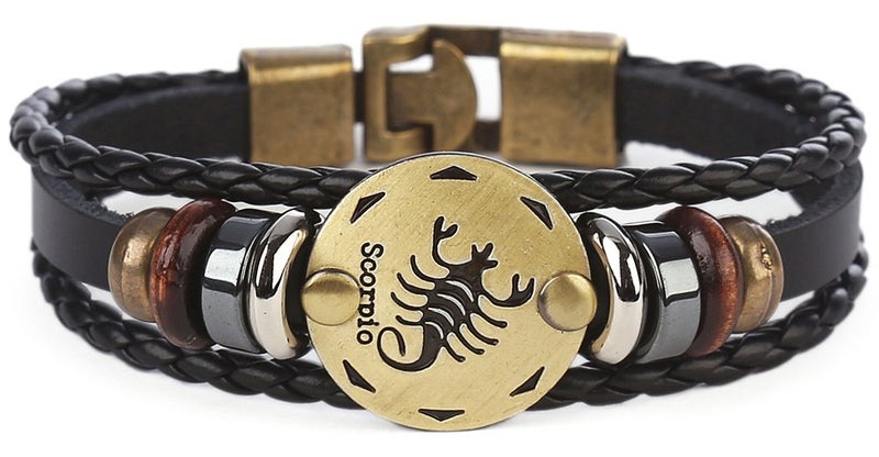 Hamoery Punk Alloy Leather Bracelet For Men Constellation Braided Rope Bracelet Bangle Wristband(Scorpio) - Image 2