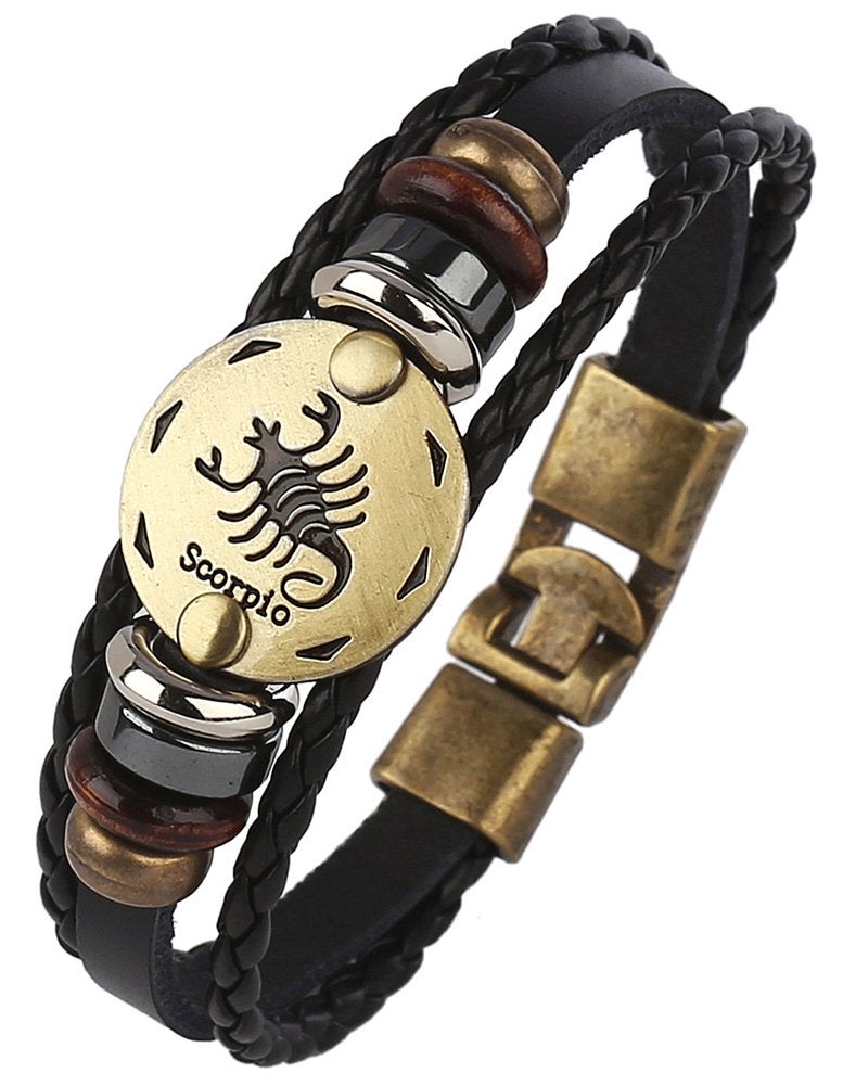 Hamoery Punk Alloy Leather Bracelet For Men Constellation Braided Rope Bracelet Bangle Wristband(Scorpio) - Image 3