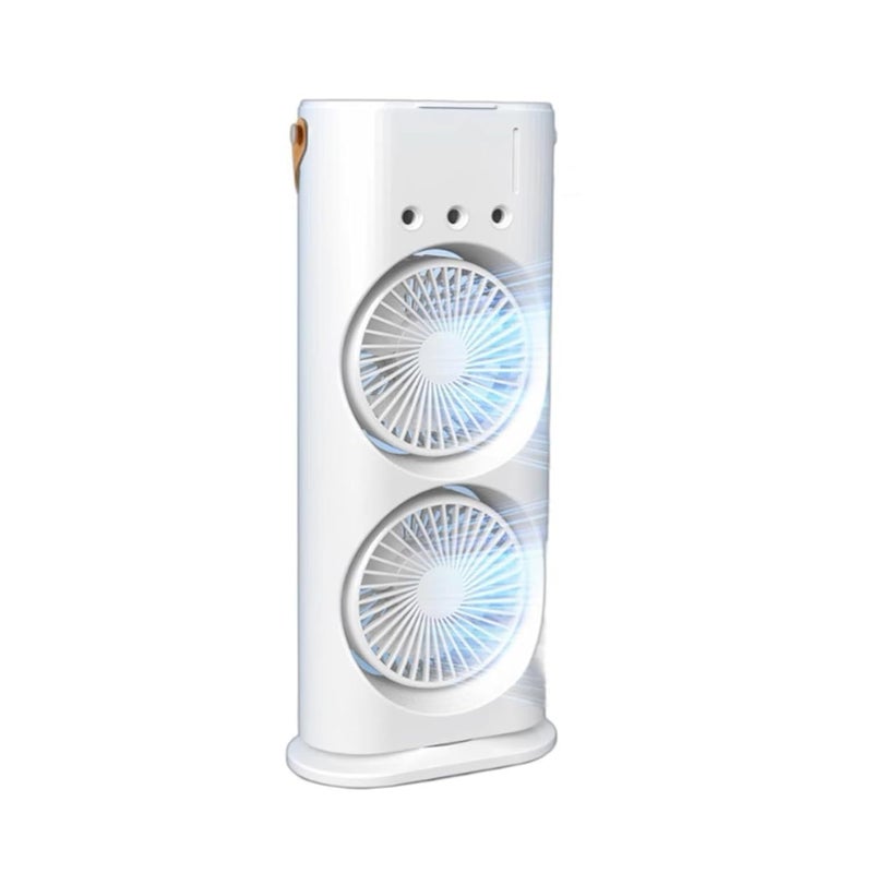 VUVEA VUVEA Three Hole Double Head Spray Cooling Fan with Remote Control Portable Mist Fan 3 Wind Speeds and 3 Spray Modes with LED Light Mini Air Cooler 280ml Water Tank Ice Filling Fan  - Image 1