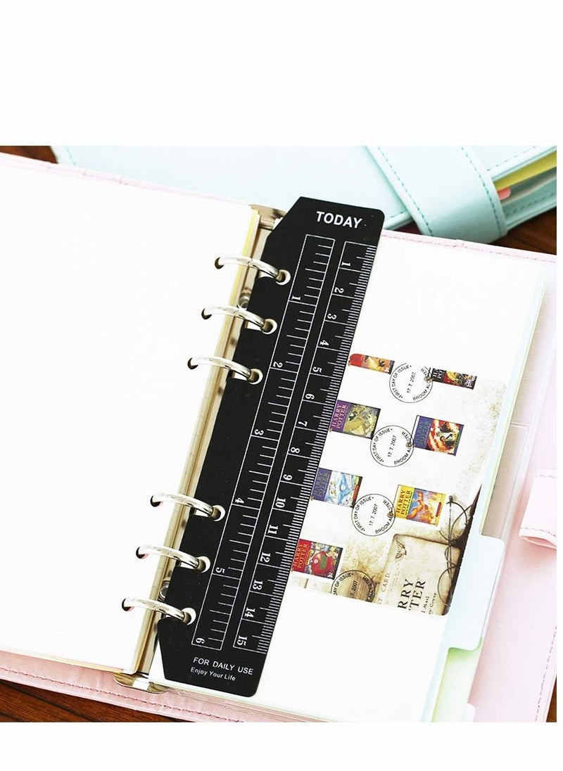 Y&D - 4 Pcs Plastic Page Marker Pouch Pagefinder Measuring Today Ruler for A6 Size 6-Hole Binder Notebook, Clear and Black - Image 1