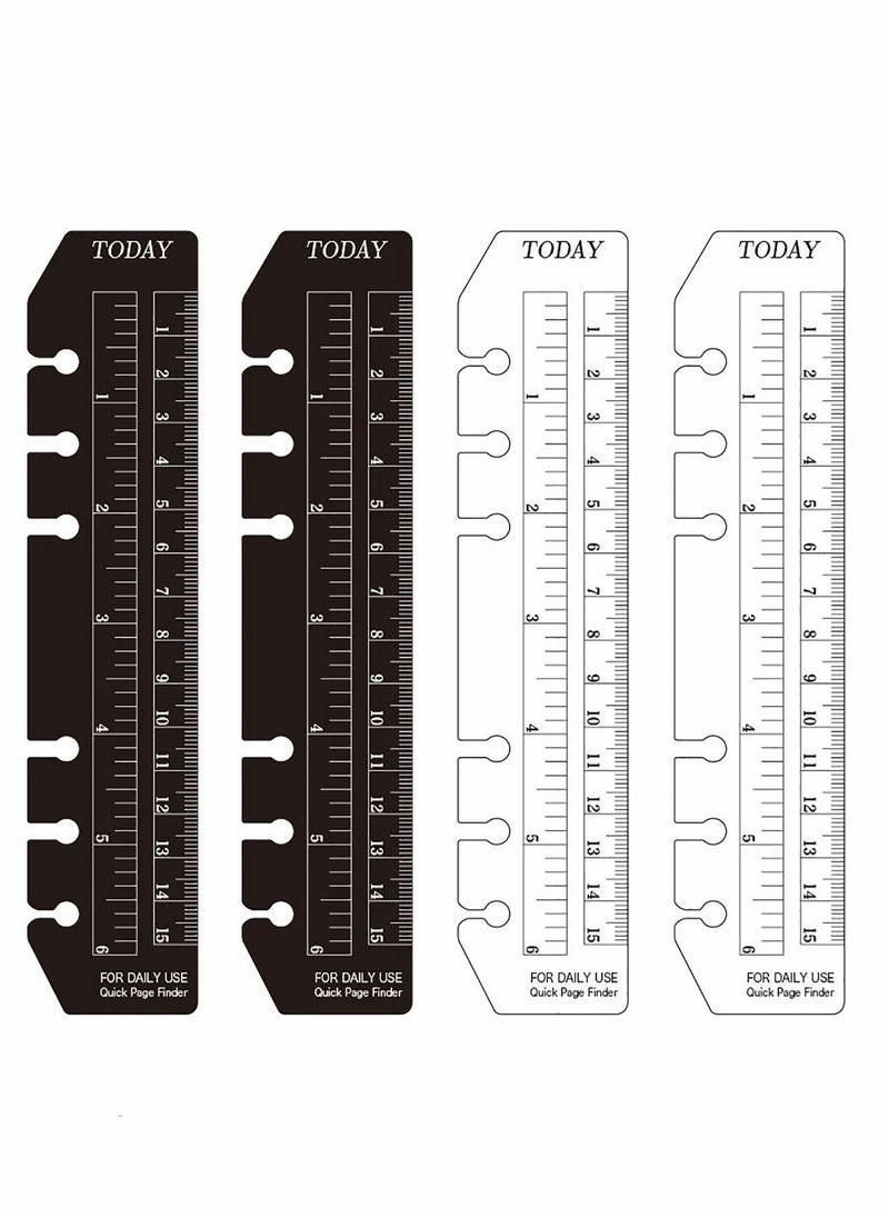 Y&D - 4 Pcs Plastic Page Marker Pouch Pagefinder Measuring Today Ruler for A6 Size 6-Hole Binder Notebook, Clear and Black - Image 1