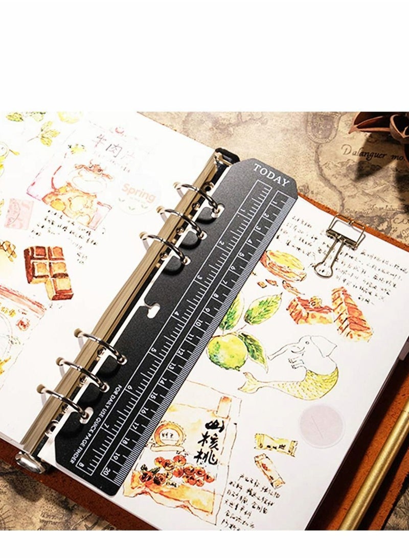 Y&D - 4 Pcs Plastic Page Marker Pouch Pagefinder Measuring Today Ruler for A6 Size 6-Hole Binder Notebook, Clear and Black - Image 1