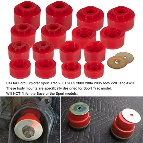 Bonbo 6-116 Body Mount Bushing Kit Fits for Ford Explorer Sport Trac 2001-2005 2WD 4WD Polyurethane Body Mount Kit (Red 18 Pcs) - Image 4