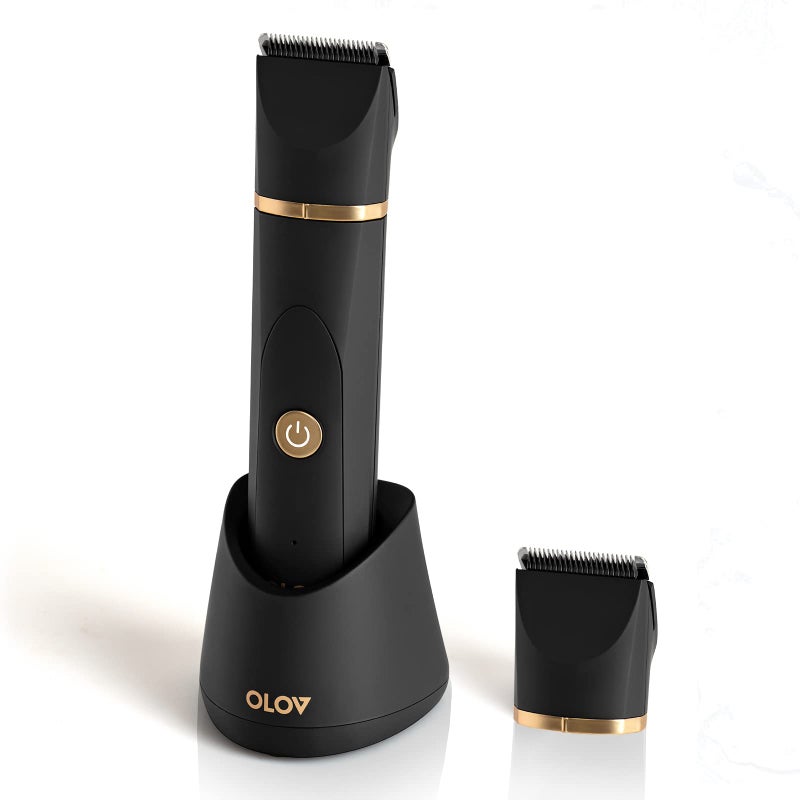 OLOV Electric Body Hair Trimmer for Men - Wet/Dry Body Shaver Groomer with 2 Repalcement Ceramic Blade, USB Recharge Dock & Nosetrimmer Head, Waterproof Male Hygiene Razor - Image 1