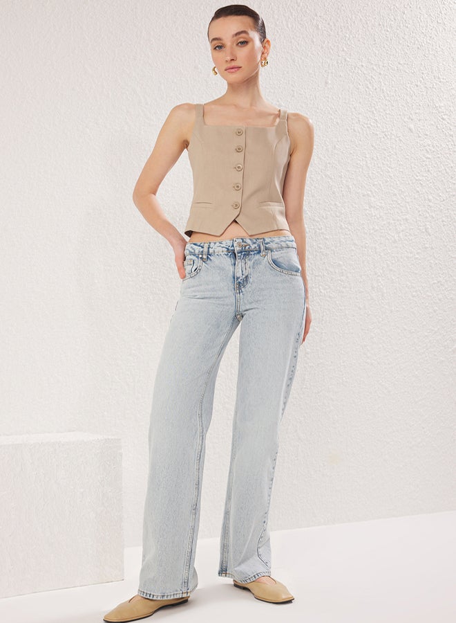 trendyol Light Blue More Sustainable Low Waist Wide Leg Jeans - Image 3