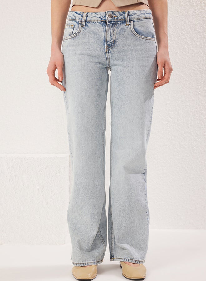 trendyol Light Blue More Sustainable Low Waist Wide Leg Jeans - Image 1