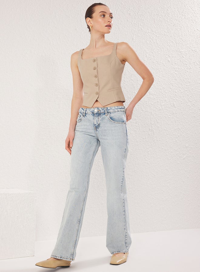 trendyol Light Blue More Sustainable Low Waist Wide Leg Jeans - Image 2