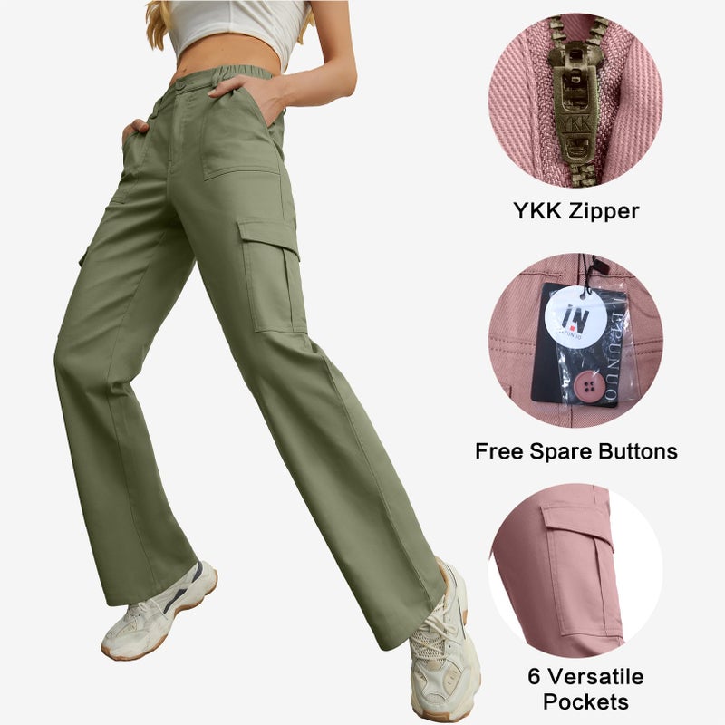 Lepunuo Parachute Pants for Womens Wide Leg Cargo Pants Y2k with Pockets Baggy Casual Harajuku Streetwear Army Green - Image 4