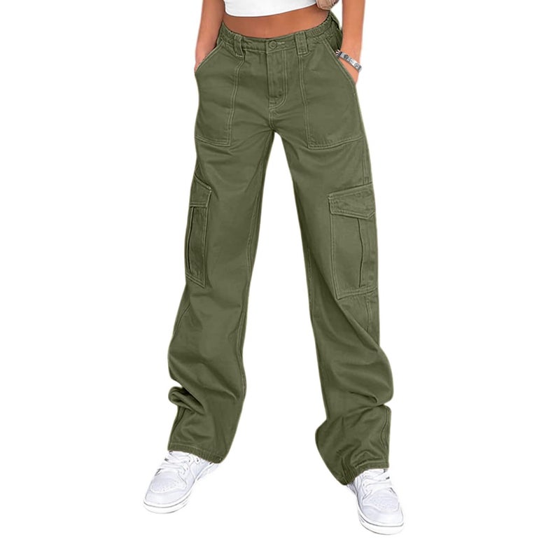 Lepunuo Parachute Pants for Womens Wide Leg Cargo Pants Y2k with Pockets Baggy Casual Harajuku Streetwear Army Green - Image 1