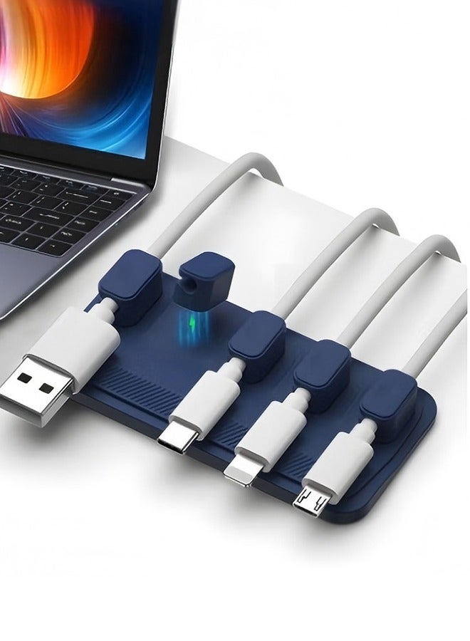 ماجنيتك مشابك إدارة الكابلات، حامل كابلات مغناطيسي مزود بخمسة مشابك، حافظة أسلاك متعددة الأغراض لسطح المكتب، لكابلات USB، والكابلات الدقيقة، تلتصق بالخشب، والرخام، والمعدن، والزجاج، باللون الأزرق - Image 1