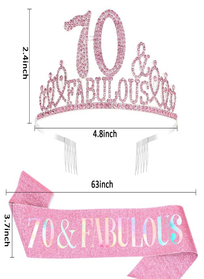 هابدو زينة عيد ميلاد هابدو الوردي السبعين للنساء، وشاح وتاج عيد الميلاد السبعين، وزينة حفلات رائعة مع تاج ووشاح - Image 2