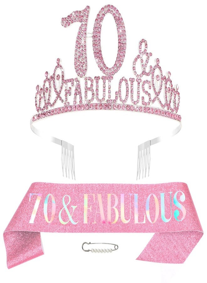 هابدو زينة عيد ميلاد هابدو الوردي السبعين للنساء، وشاح وتاج عيد الميلاد السبعين، وزينة حفلات رائعة مع تاج ووشاح - Image 1