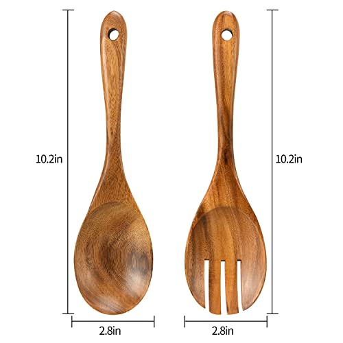 FGBNM Salad Servers, Wood Salad Tongs, 10.2in Salad Spoon and Fork Set, Long Handle Salad Server Set for Mixing, Tossing and Cooking - Image 3